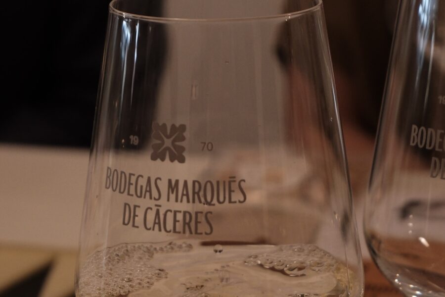 Vinho branco sendo servido em uma taça para ilustrar o frescor e as características do Sauvignon Blanc